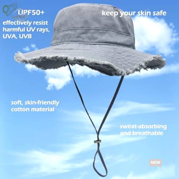 UPF50+ Cotton Wide Brim Sun Hat Packable Adjustable Floppy Bucket Hat